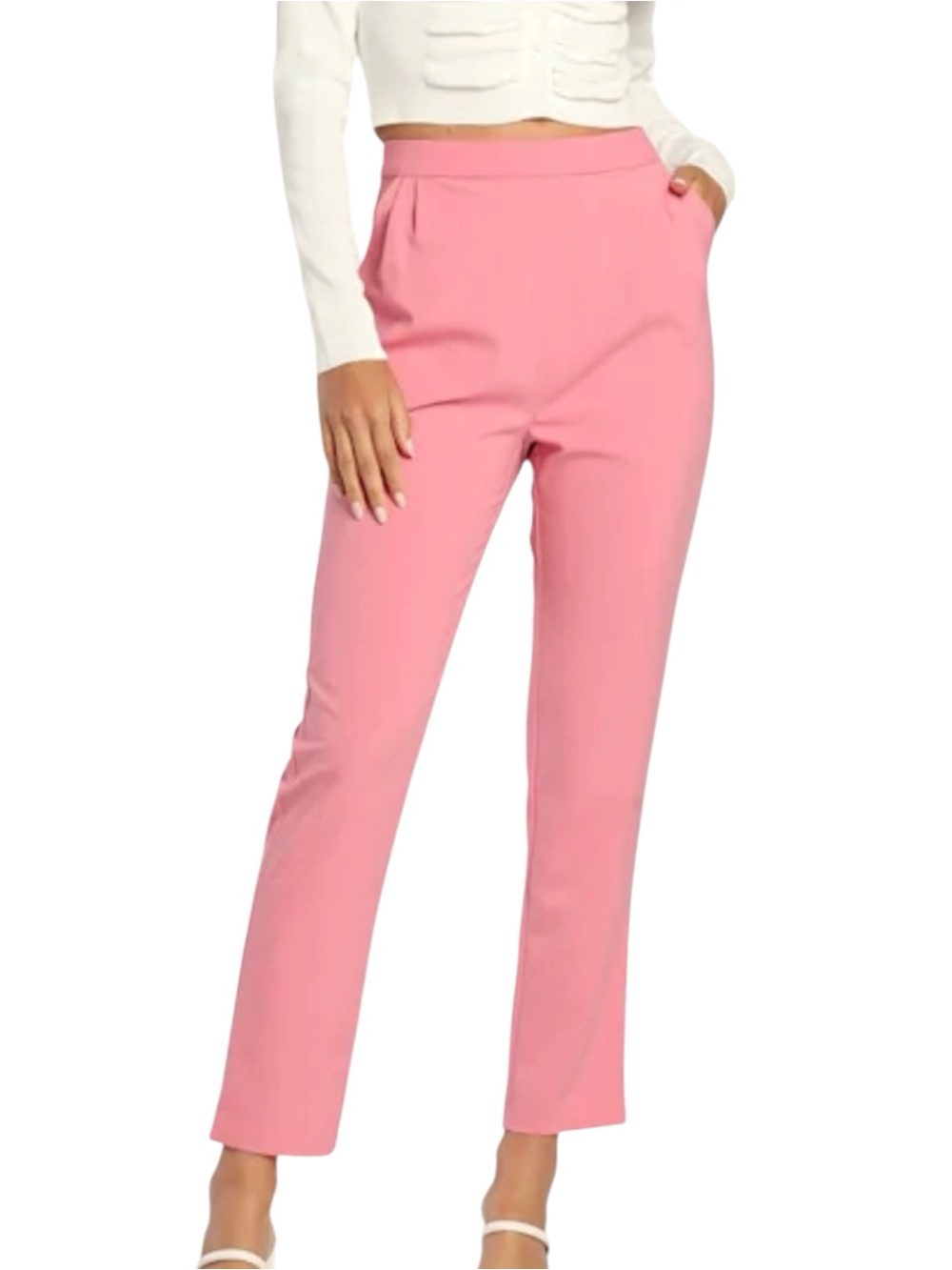 LULU’S Kick It Pink High Rise Ankle Trouser Pants Small Side Zip Career Preppy